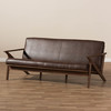 Baxton Studio Bianca Walnut Wood Dark Brown Distressed Faux Leather 3-Seater Sofa 140-7546